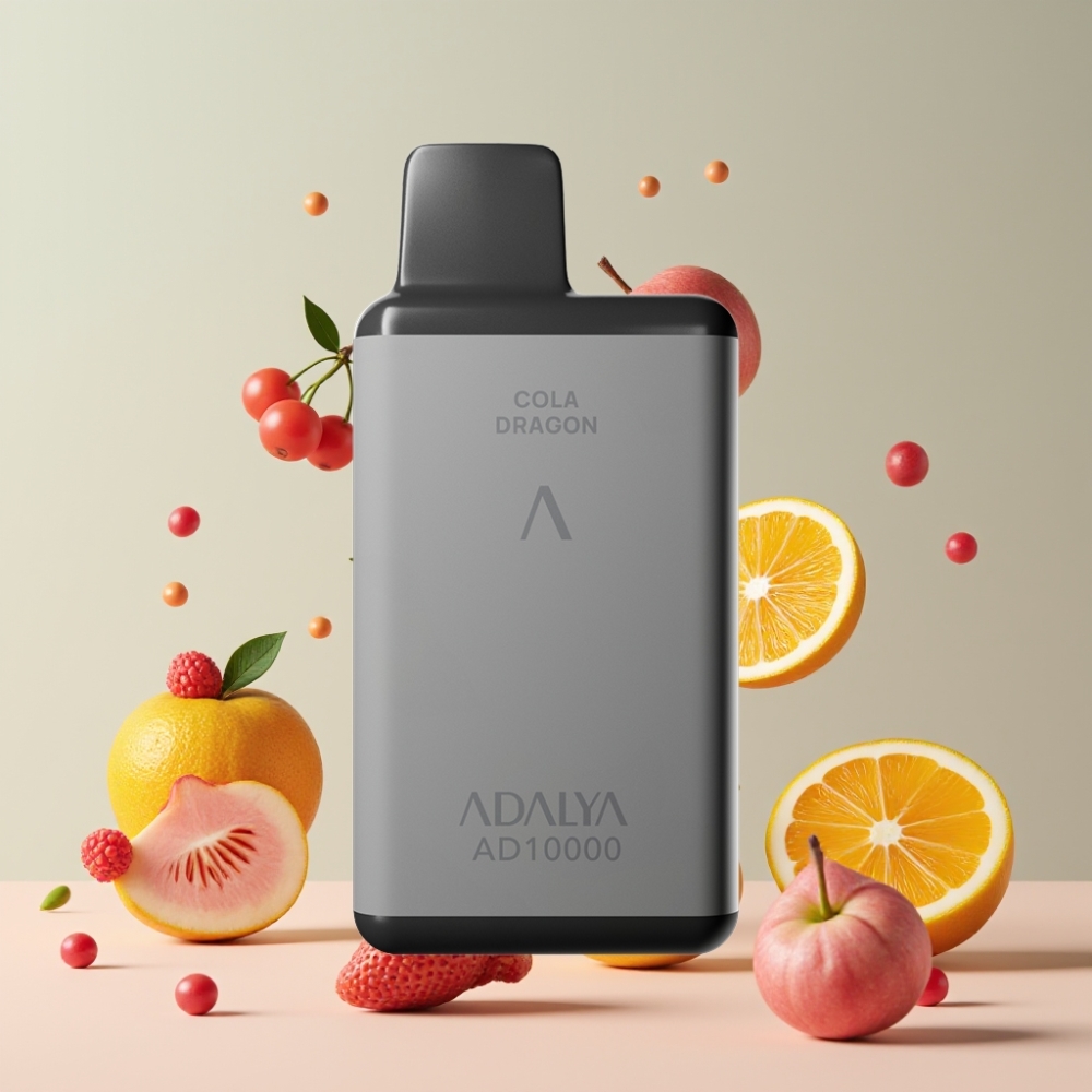 Adalya AD 10000 Puffs Suomi Tukku Kertakäyttöinen Vape Cola-Lohikäärme – 14 ml, 2% Nikotiinia, Space Gray, USB-C Lataus