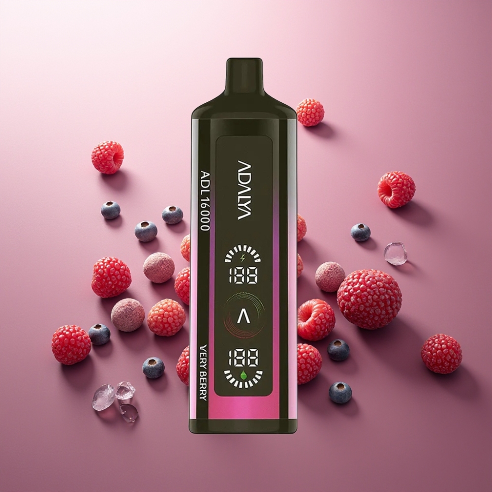 Adalya ADL 16000 PRO Puffs Suomi Tukku Kertakäyttöinen Vape 25ml 2% Nikotiini Very Berry – Teräsputki, Älykäs Mesh-käämi, USB-C-lataus