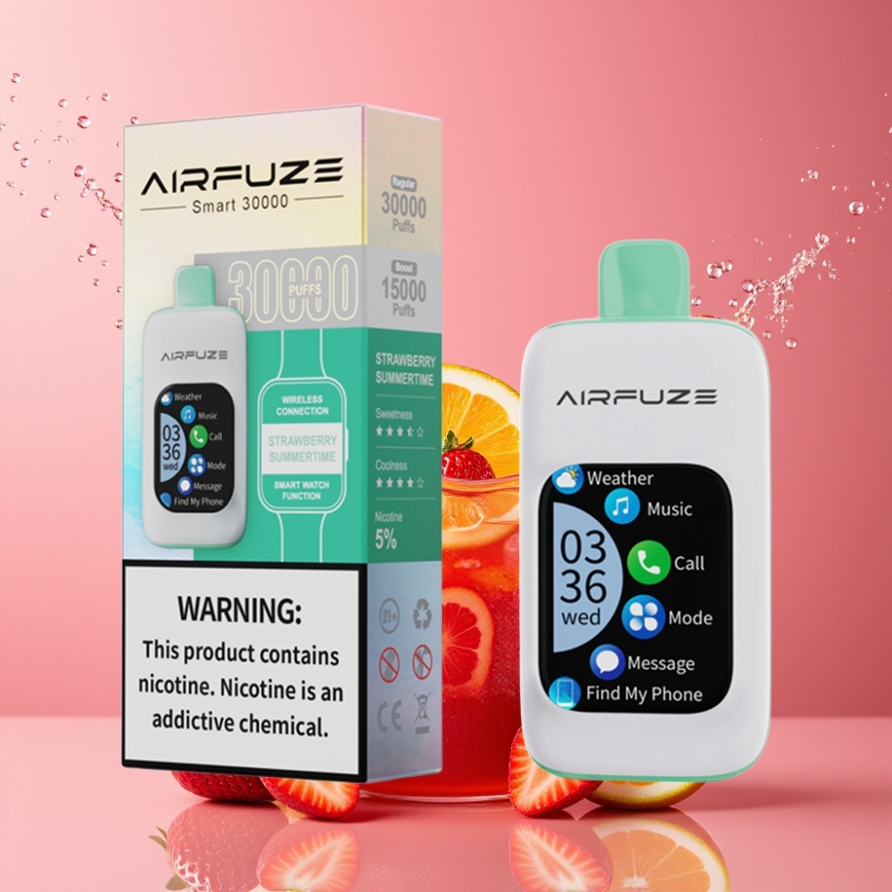 AirFuze Smart 30000 Puffs Suomi Tukku Disposable Vape Mansikka Kesäaika 5% Nicotine 900mAh Type-C 2.01