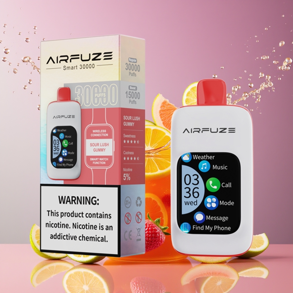 Suomi tukku AirFuze Smart 30000 Puffs Disposable Vape 5% Nikotiinia 900mAh Type-C Lush Gummy-karkkimaku