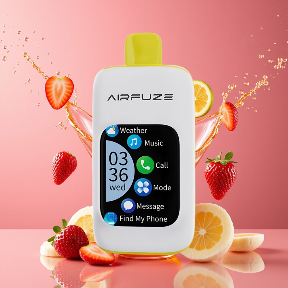 Suomi tukku AirFuze Smart 30000 Puffs Disposable Vape Mansikka-Banaani 5% Nikotiinia 900mAh Type-C 2.01" Kosketusnäyttö