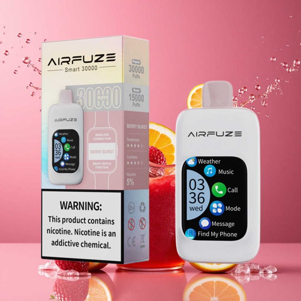 Suomi tukku AirFuze Smart 30000 Puffs Disposable Vape Marjasykäys 5% Nikotiinia 900mAh Type-C 2.01