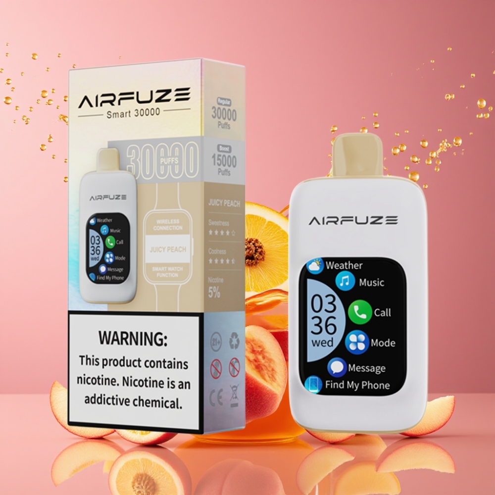 Suomi tukku AirFuze Smart 30000 Puffs Disposable Vape Mehevä Persikka 5% Nikotiinia 900mAh Type-C 2.01