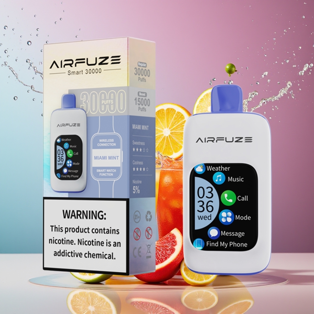 Suomi tukku AirFuze Smart 30000 Puffs Disposable Vape Miami Mint 5% Nikotiinia 900mAh Type-C 2.01