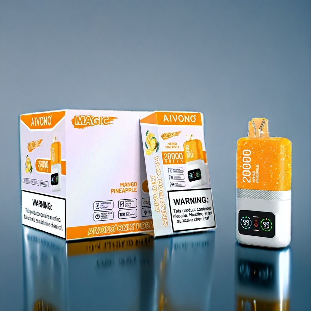 Suomi tukku Aivono AIM MAGIC 20000 Puffs Mango-Ananas, 26ml E-neste, LCD-näyttö, Type-C-lataus