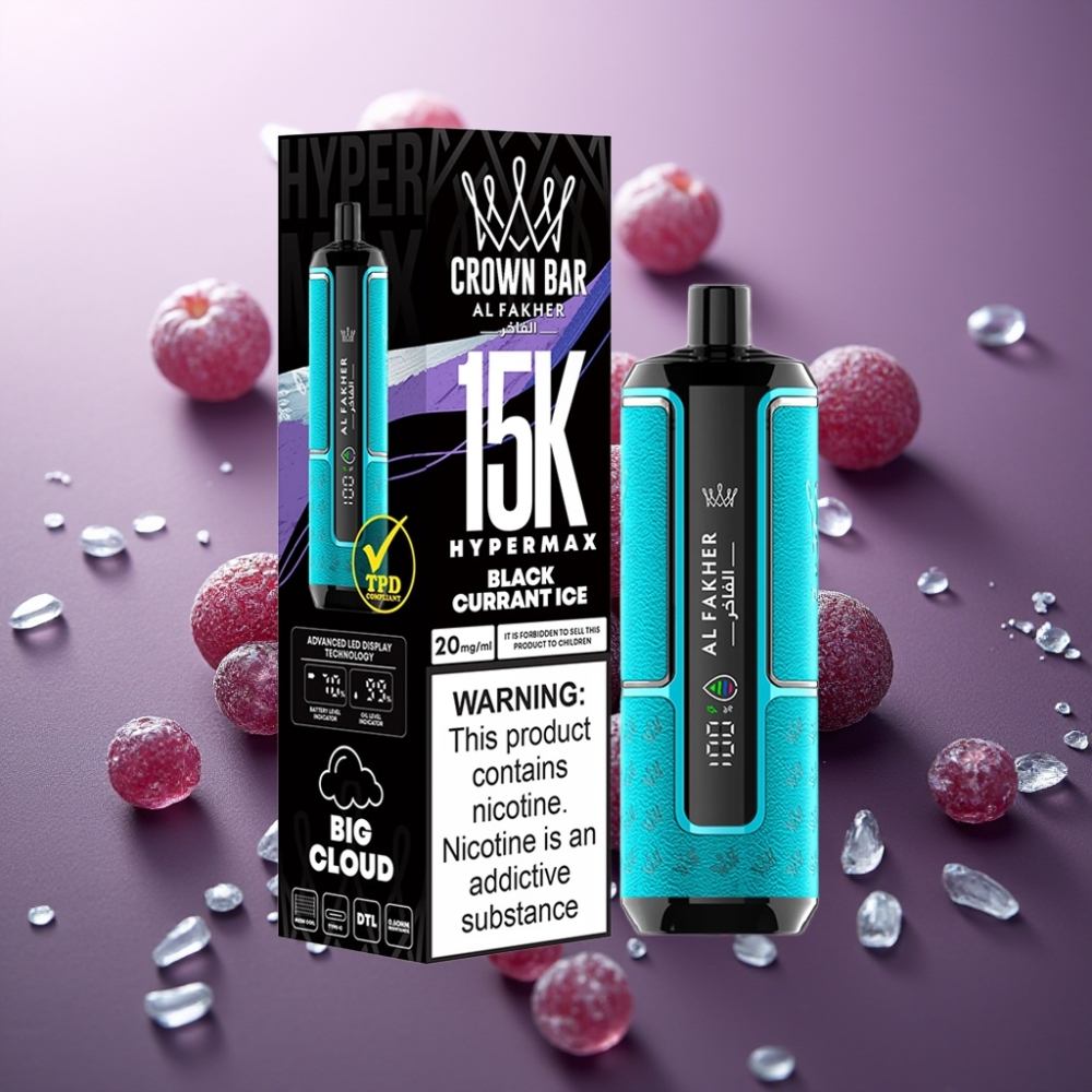 Al Fakher Crown Bar 15K Hypermax 22ml/600mAh/Type-C/DTL Suomi Tukku Mustaherukka-Jää Kertakäyttöinen Vape Kit