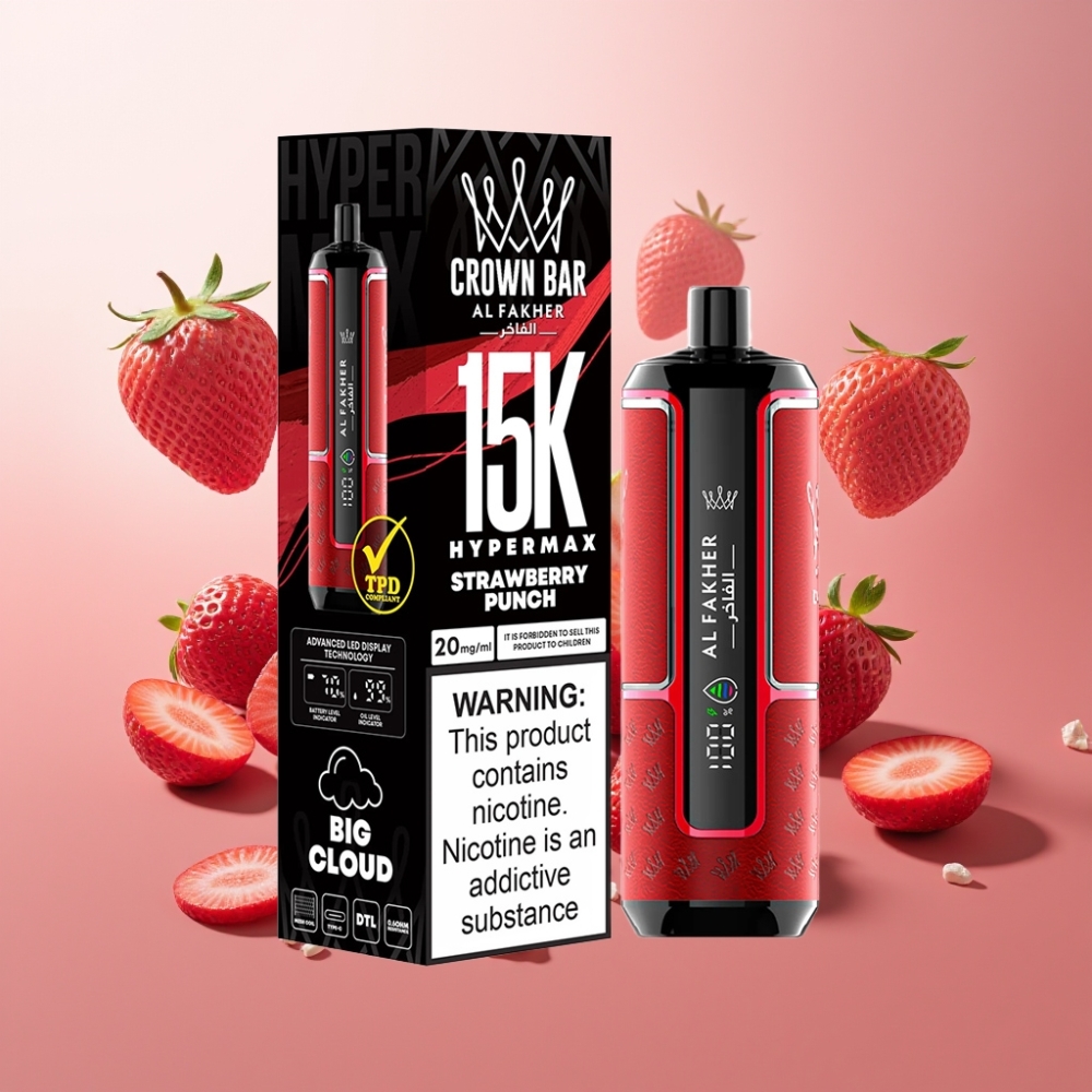 Al Fakher Crown Bar 15K Hypermax Kertakäyttöinen Vape Kit 22ml/15K Puffs/600mAh Suomi Tukku Mansikkapommi
