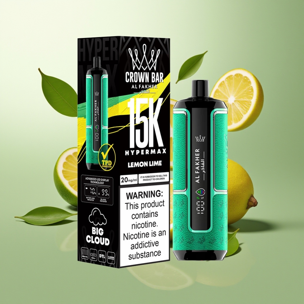 Al Fakher Crown Bar 15K Hypermax Kertakäyttöinen Vape Kit 22ml/15K Puffs/600mAh Type-C Suomi tukku Sitruuna-Lime
