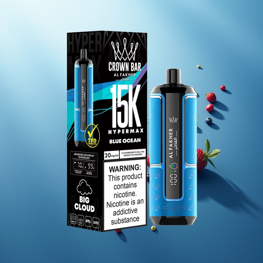 Al Fakher Crown Bar 15K Hypermax Suomi Tukku 22ml 15000 Puffs 600mAh Type-C DTL 6mg Sininen Meri