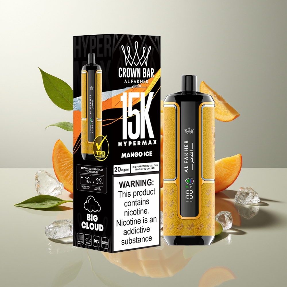 Al Fakher Crown Bar 15K Hypermax Suomi Tukku 22ml/15 000 Tupakkaa Mango-Jää Kertakäyttöinen Vape Kit 600mAh Type-C DTL 6mg