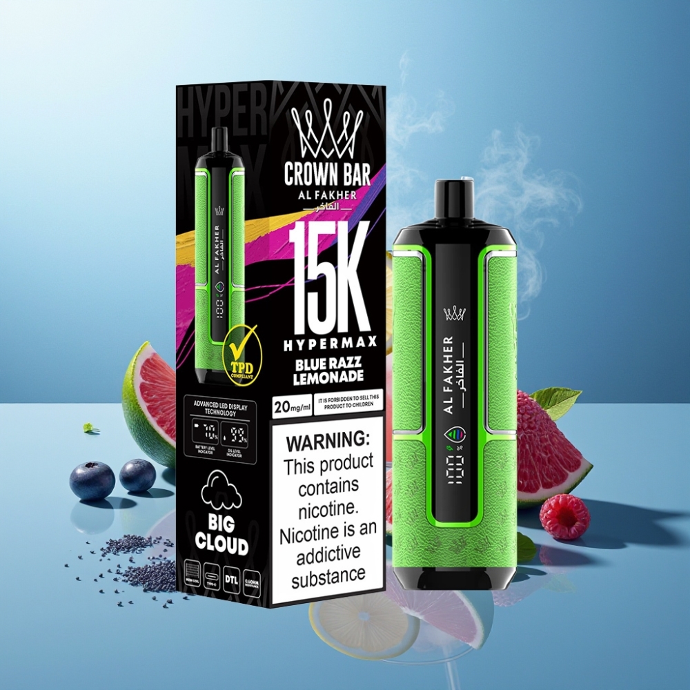 Al Fakher Crown Bar 15K Hypermax Suomi Tukku 22ml/600mAh/Type-C/6mg Sininen Vadelma-Limonadi Kertakäyttöinen Vape