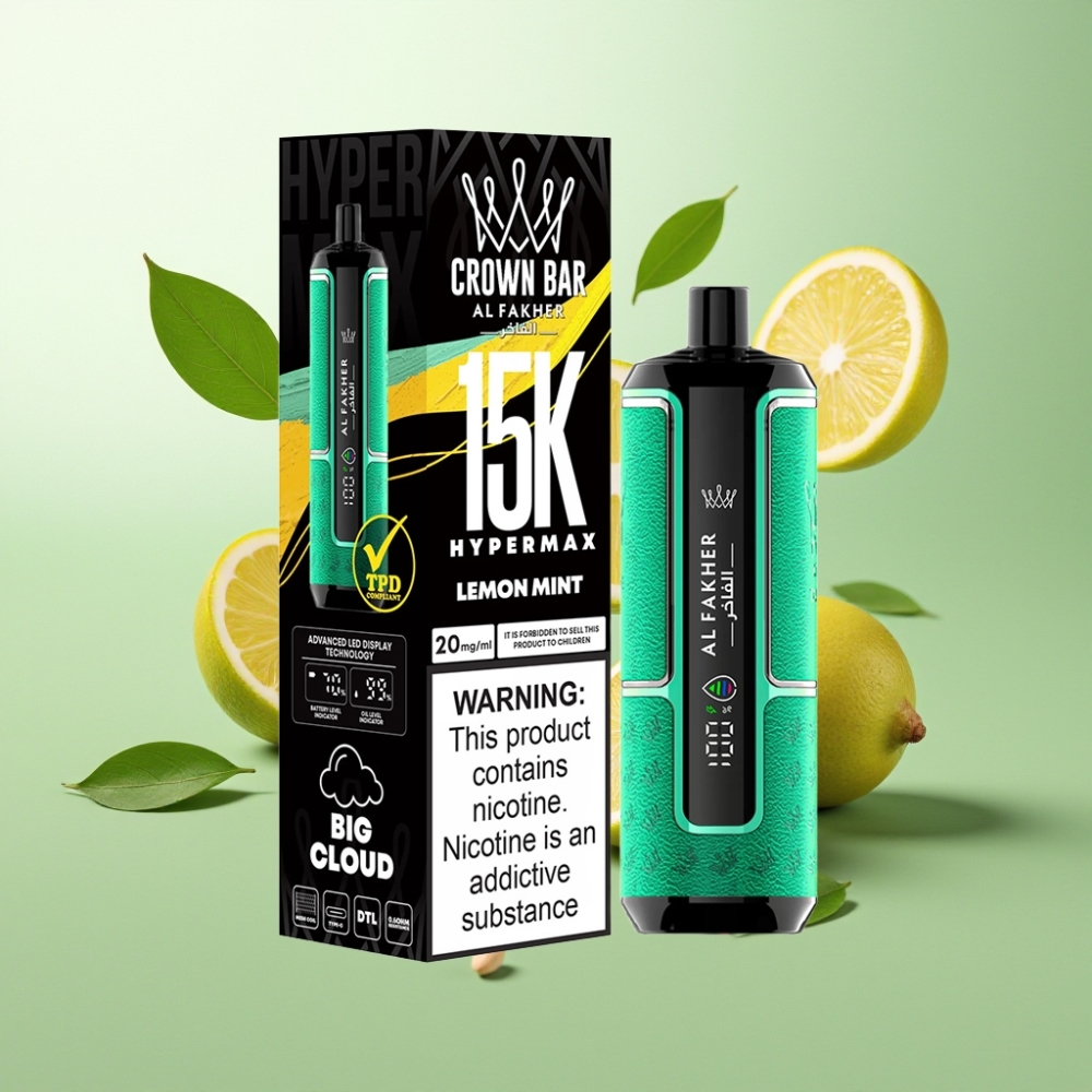 Al Fakher Crown Bar 15K Hypermax Suomi Tukku Kertakäyttöinen Vape Kit 22ml 15,000 Puffs 6mg Sitruuna Minttu
