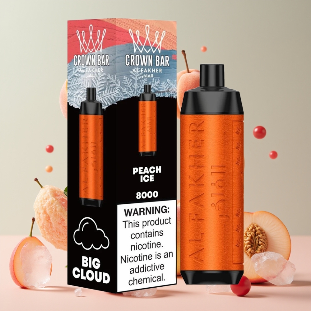 Al Fakher Crown Bar 8000 Crystal Kertakäyttöinen Vape 18ml 8000 Puffs 5mg Nikotiini Persikka-Jää Suomi Tukku