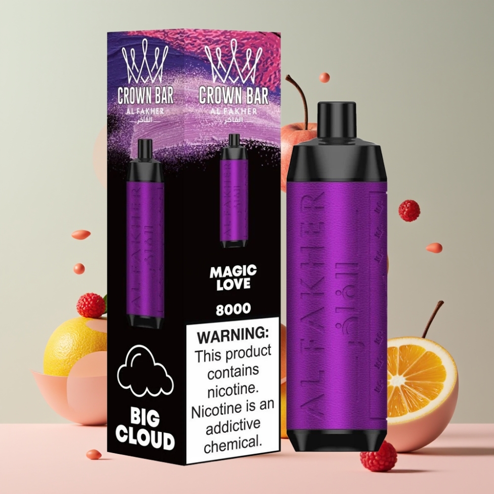 Al Fakher Crown Bar 8000 Crystal Kertakäyttöinen Vape Suomi Tukku - 8000 Puffs, 18ml e-Liquid, 5mg Nikotiinia, USB-C Lataus