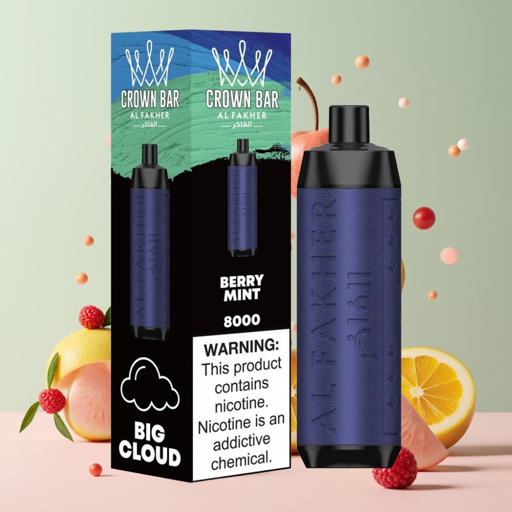 Al Fakher Crown Bar 8000 Crystal Kertakäyttöinen Vape Suomi tukku - 8000 Puffs, 18ml e-Liquid, 5mg Nikotiinia, Marja-Minttu