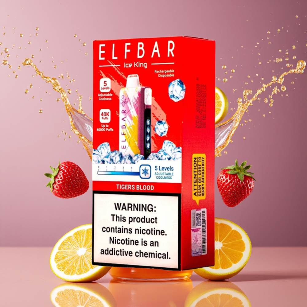 Elf Bar Ice King 40000 Puffs Disposable Vape Tigers Blood Suomi Tukku – 20ml, 5% Nikotiinia, 850mAh Ladattava Paristo, 5 Jäähdytystasoa, LCD Näyttö