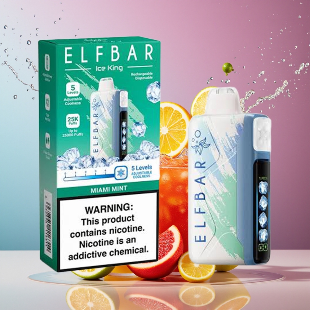 Elf Bar Ice King 40000 Puffs Suomi tukku - 20ml esitäytetty nestekide, 5% nikotiinia, 850mAh akku, säädettävä jäähdytys, Miami Mint