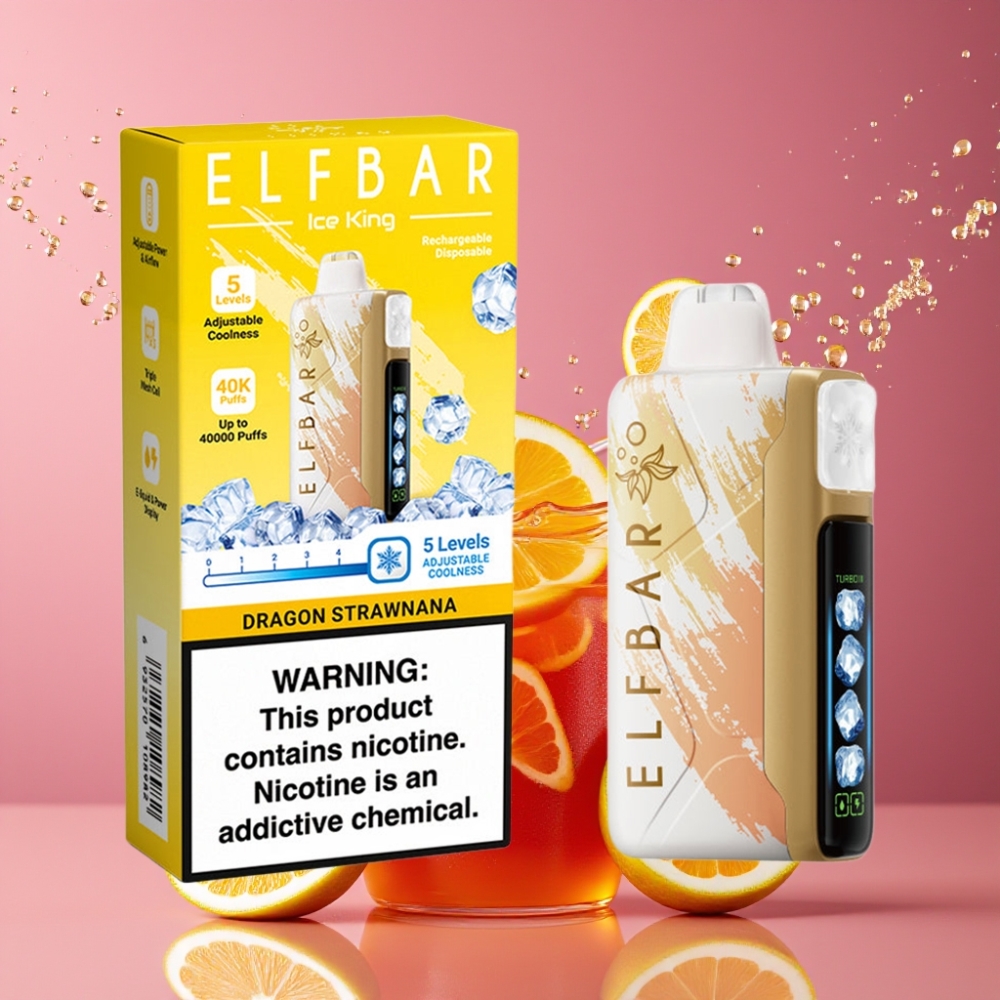Elf Bar Ice King Suomi Tukku 40000 Tupaa 20ml E-Nestettä 5% Nikotiinia Ladatautuva 850mAh Akku Säädettävä Jäähdytys Dragooni Mansikka-Banaani