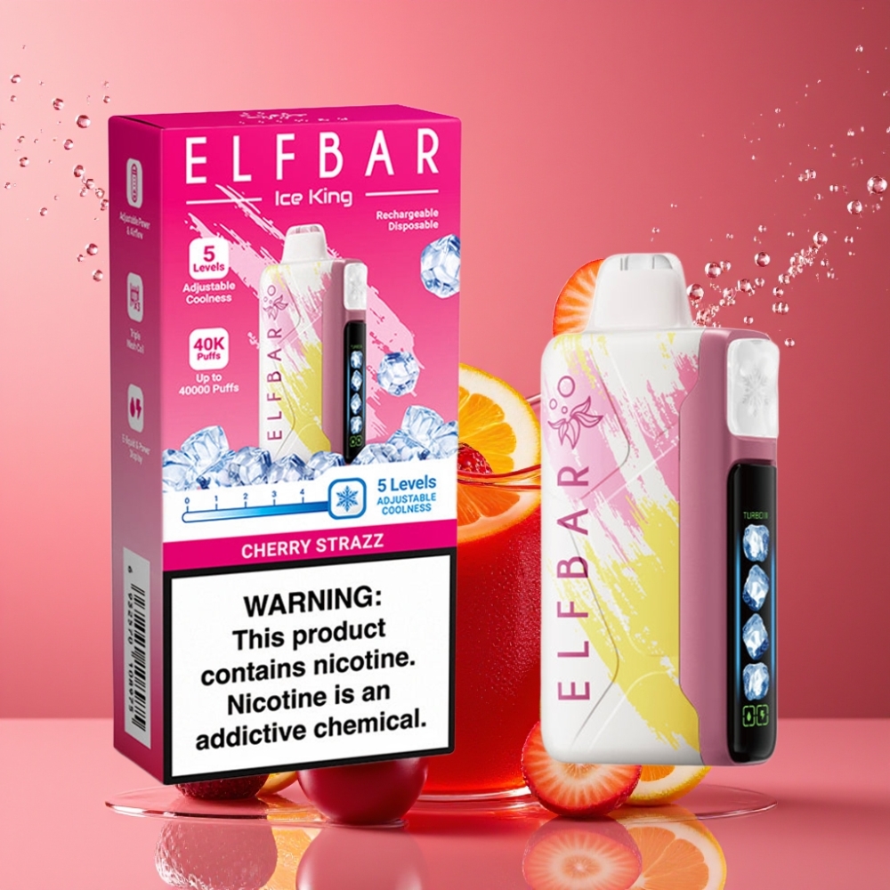 Elf Bar Ice King Suomi tukku 40000 Puffs 20ml 5% Nikotiinia Ladattava 850mAh Akku Säädettävä Jäähdytys LCD-näyttö Kirsikka Strazz