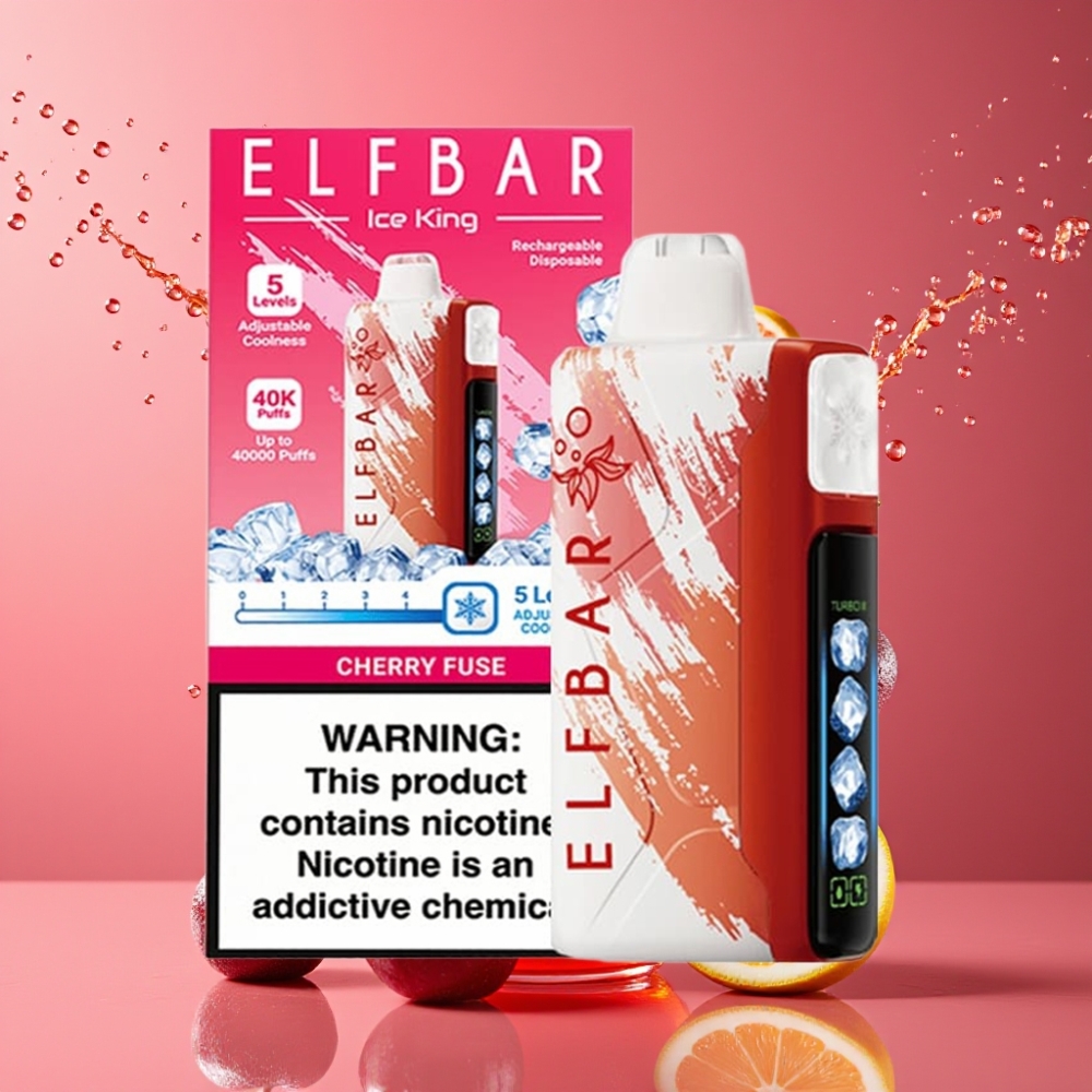 Suomi tukku Elf Bar Ice King 40000 Puffs Disposable Vape 20ml 5% Nikotiinia Ladattava 850mAh Akku Säädettävä Jäähdytys 5 Tasoa LCD-näyttö Kirsikka (Cherry Fuse)