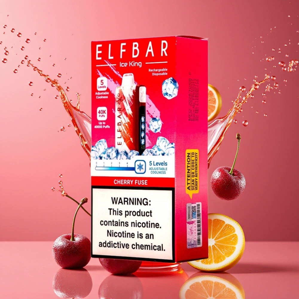 Suomi tukku Elf Bar Ice King 40000 Puffs Disposable Vape 20ml 5% Nikotiinia Ladattava 850mAh Akku Säädettävä Jäähdytys 5 Tasoa LCD-näyttö Kirsikka (Cherry Fuse)