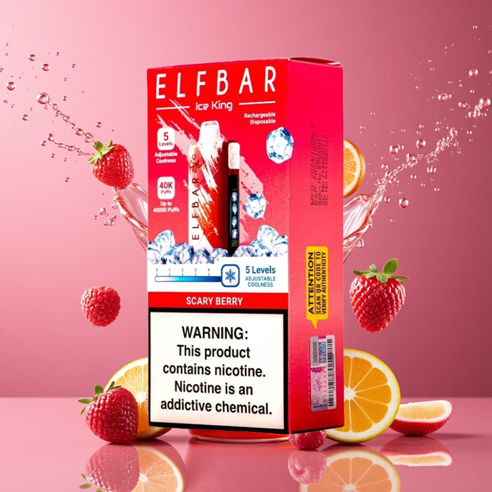 Suomi tukku Elf Bar Ice King 40000 Puffs Disposable Vape 20ml 5% Nikotiinia Ladattava 850mAh Akku Säädettävä Jäähdytys Pelottava Marja