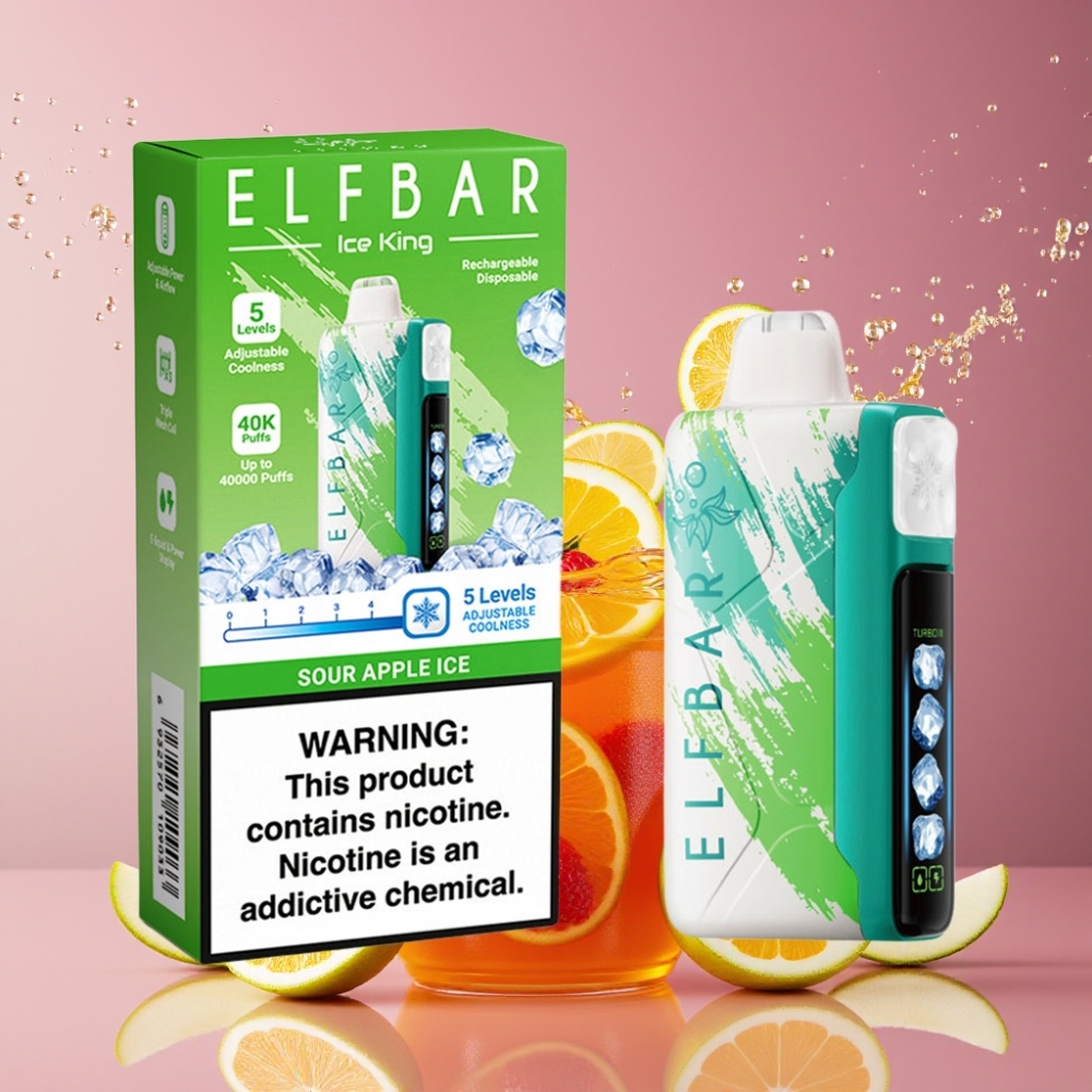 Suomi tukku Elf Bar Ice King 40000 Puffs Disposable Vape 20ml 5% Nikotiinia Ladattava 850mAh Akku Sour Apple Ice