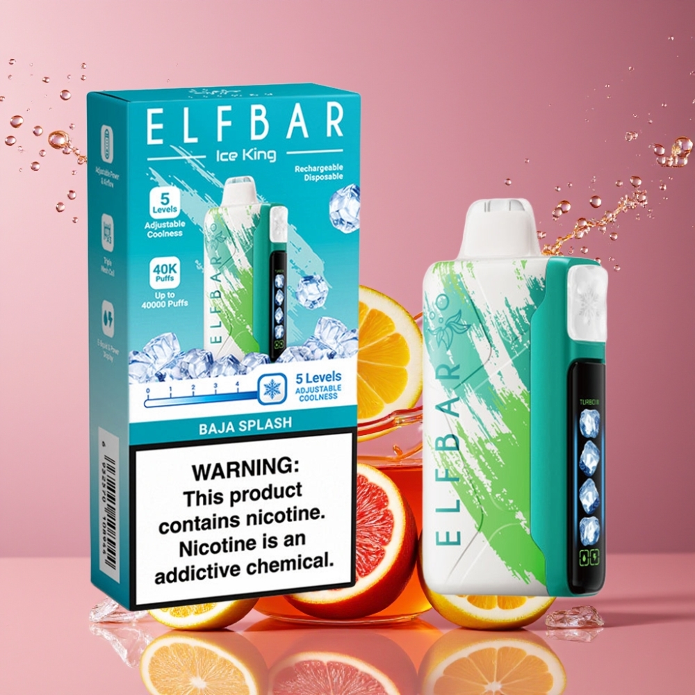 Suomi tukku Elf Bar Ice King 40000 Puffs Disposable Vape Baja Splash – 20ml, 5% Nikotiinia, 850mAh Ladattava Paristo, 5 Jäähdytystasoa, LCD Näyttö