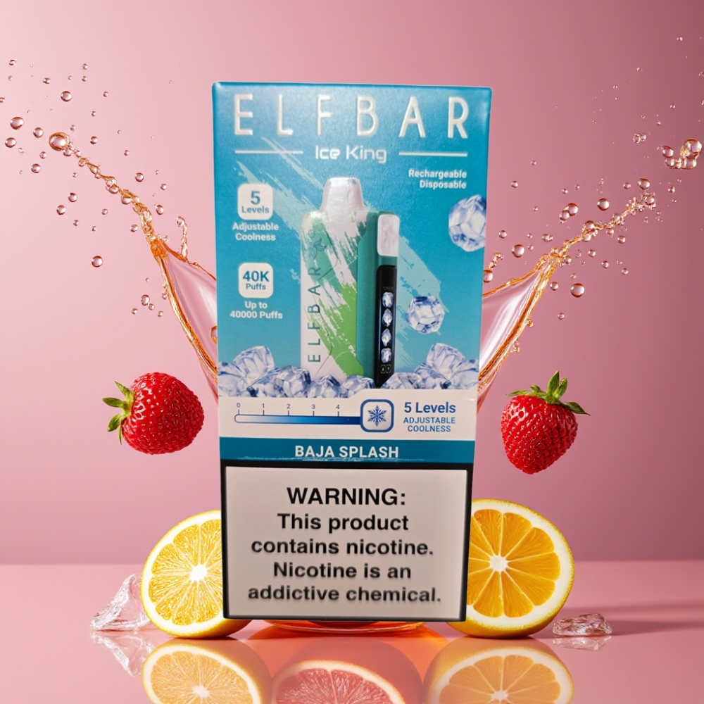 Suomi tukku Elf Bar Ice King 40000 Puffs Disposable Vape Baja Splash – 20ml, 5% Nikotiinia, 850mAh Ladattava Paristo, 5 Jäähdytystasoa, LCD Näyttö
