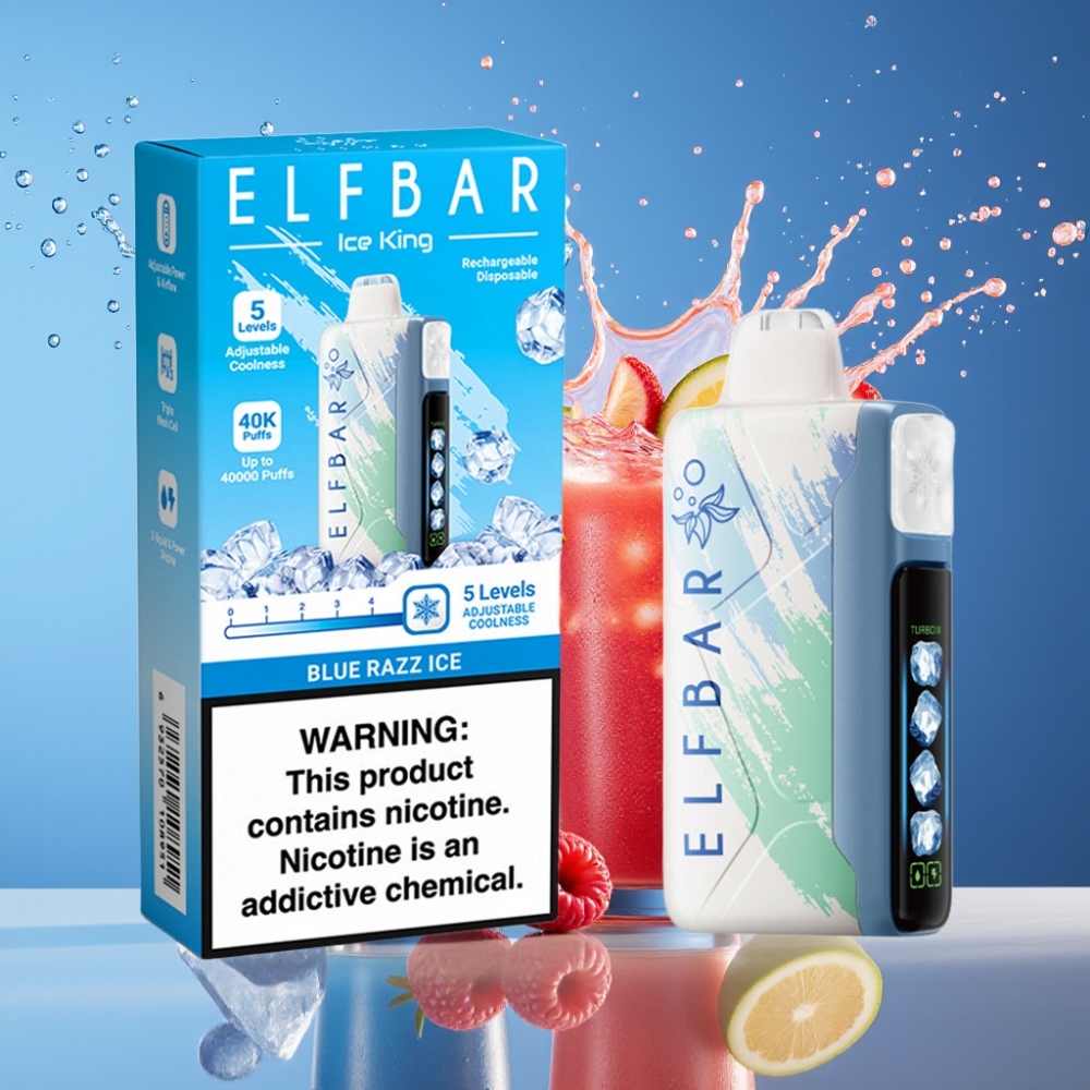 Suomi tukku Elf Bar Ice King 40000 Puffs Disposable Vape Jääsininen (Blue Razz Ice) – 20ml, 5% Nikotiinia, 850mAh Ladattava Paristo, 5 Jäähdytystaso