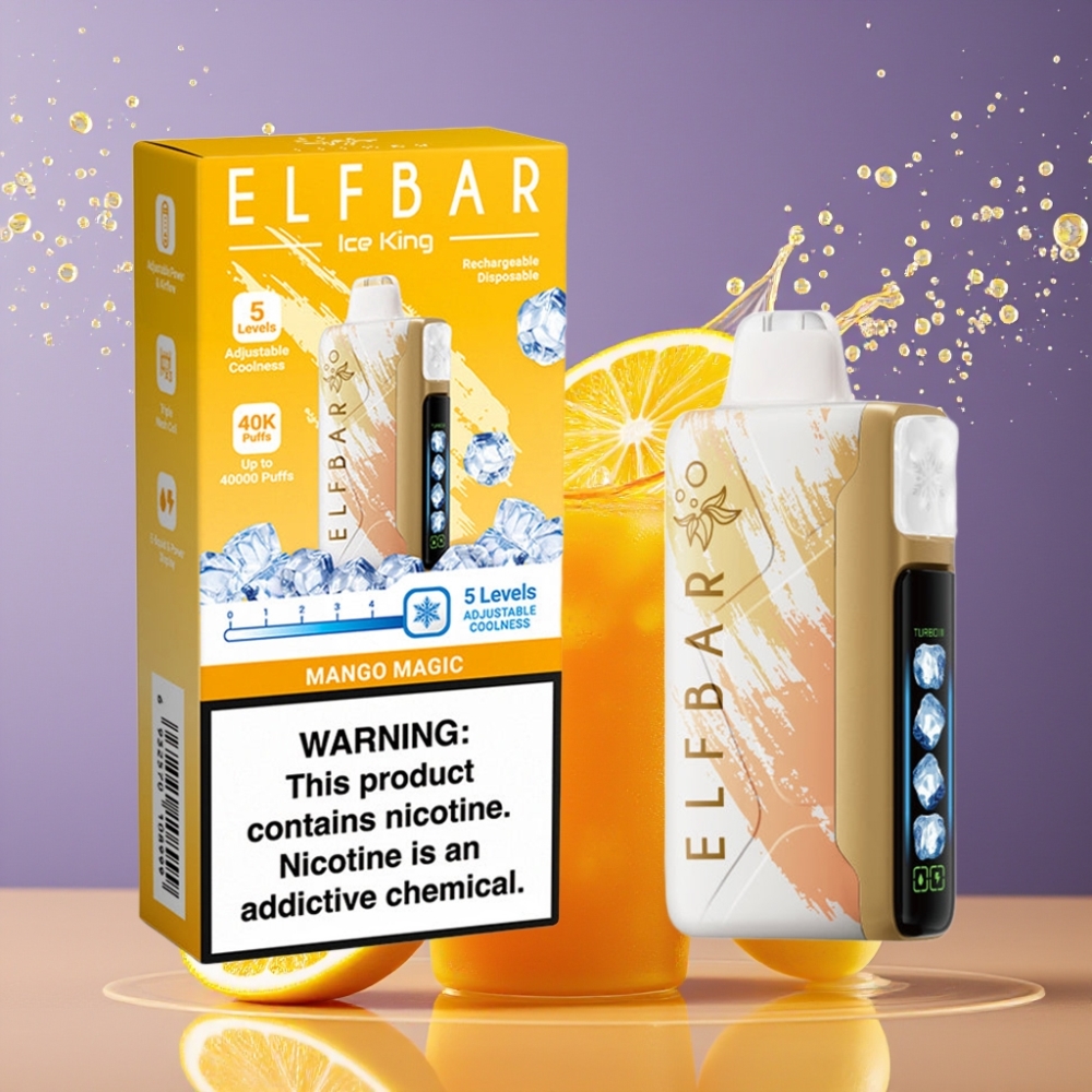 Suomi tukku Elf Bar Ice King 40000 Puffs Disposable Vape Mangovoima 20ml 5% Nikotiinia 850mAh Akku Säädettävä Jäähdytys LCD-näyttö