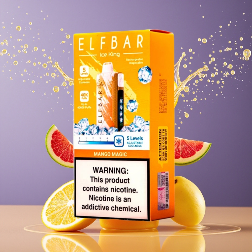 Suomi tukku Elf Bar Ice King 40000 Puffs Disposable Vape Mangovoima 20ml 5% Nikotiinia 850mAh Akku Säädettävä Jäähdytys LCD-näyttö