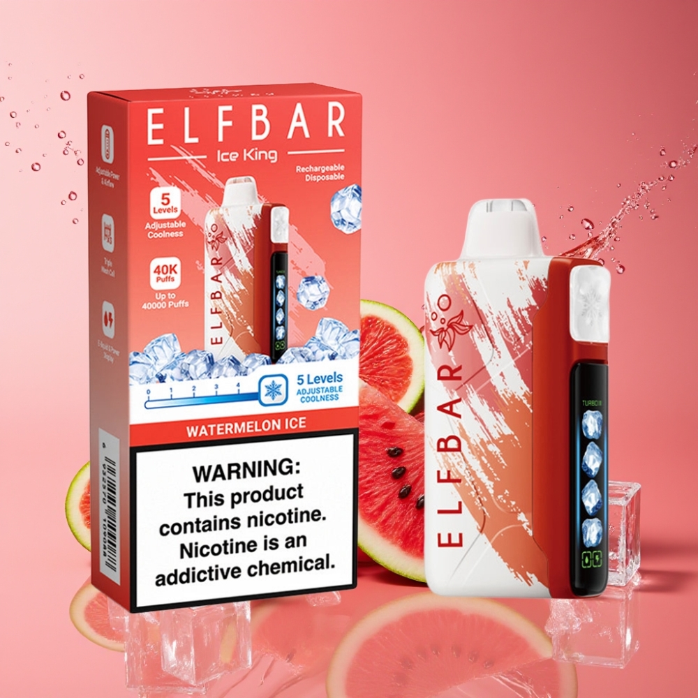 Suomi tukku Elf Bar Ice King 40000 Puffs Disposable Vape Vesimeloni-Jää 20ml 5% Nikotiinia, 850mAh Akku, 5 Jäähdytystasoa, LCD-näyttö
