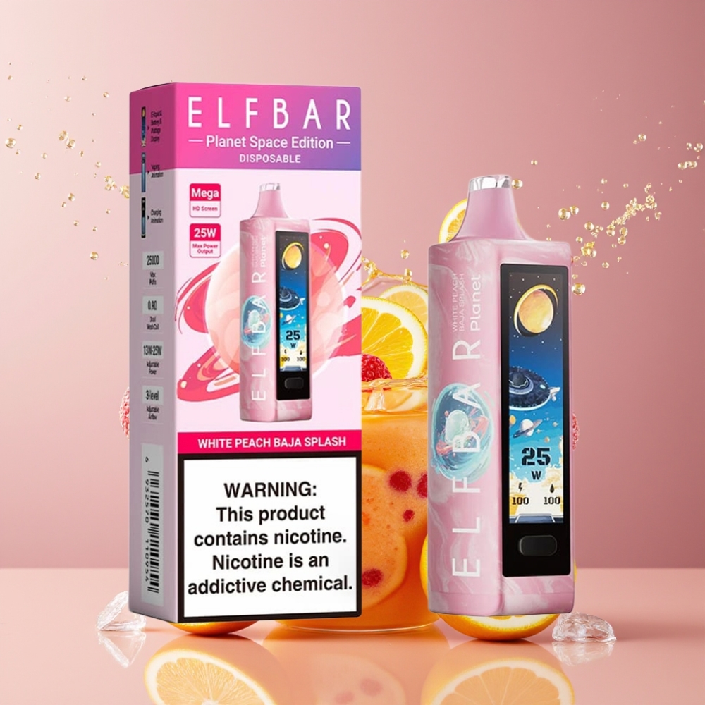 Elf Bar Planet 25000 Puffs 18ml 800mAh Suomi Tukku Disposable Vape Valkoinen Persikka Baja Splash