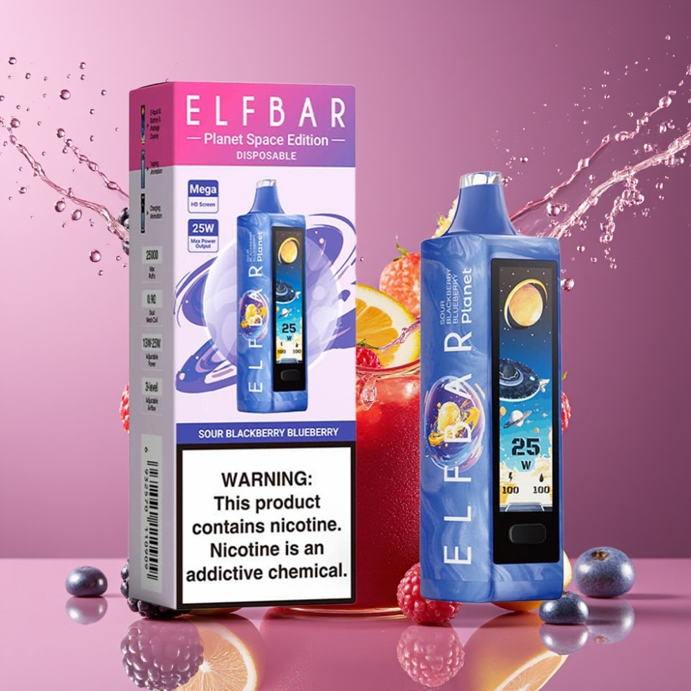 Elf Bar Planet 25000 Puffs Disposable Vape Sour Mustikka & Karhunvatukka (18ml, 800mAh, Mesh) Suomi tukku