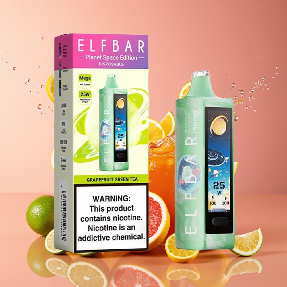 Suomi tukku Elf Bar Planet 25000 Puffs 18ml 5% Nikotiinia Greippi Vihreä Tee Disposable Vape 800mAh Mesh