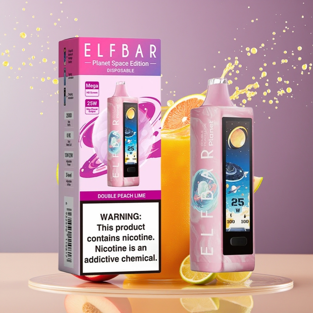 Suomi tukku Elf Bar Planet 25000 Puffs Disposable Vape 18ml Kaksois Persikka Lime 5% Nikotiinia 800mAh Ladattava Akku Mesh Käämi
