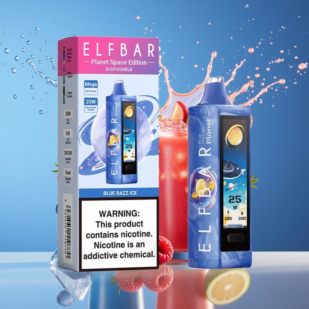 Suomi tukku Elf Bar Planet 25000 Puffs Disposable Vape Sininen Vadelma-Jää 5% Nikotiinia, 18ml Nestemäärä, 800mAh Akku