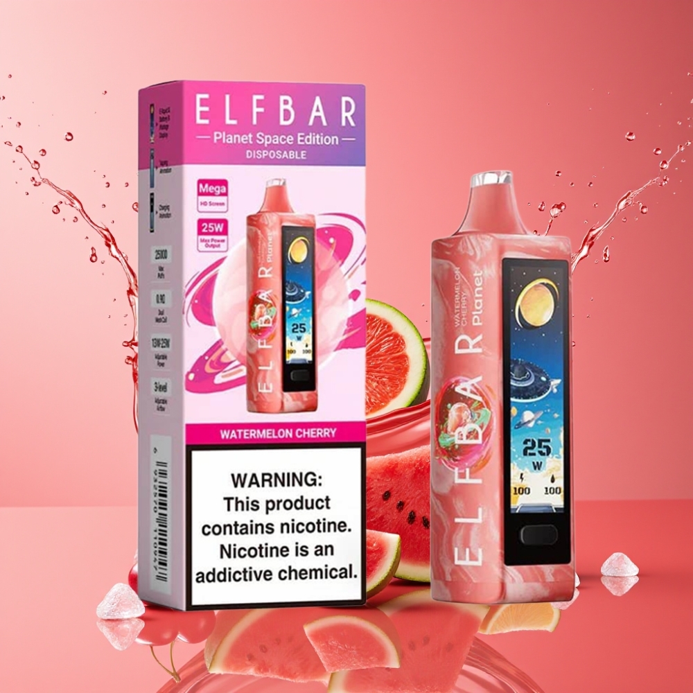 Suomi tukku Elf Bar Planet 25000 Puffs Disposable Vape Vesimeloni & Kirsikka 18ml 5% Nikotiinia 800mAh Akku