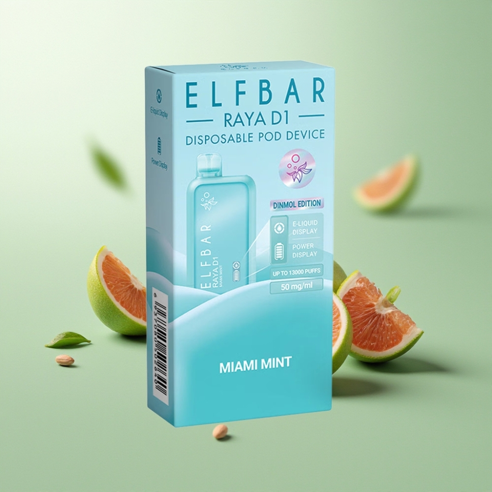 Suomi tukku Elf Bar Raya D1 13000 Puffs Kertakäyttöinen Vape 18ml 650mAh Miami Mint