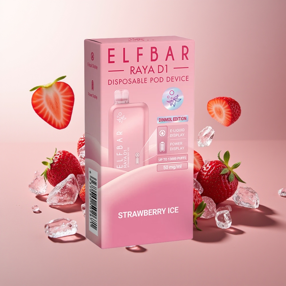 Suomi tukku Elf Bar Raya D1 13000 Puffs Kertakäyttöinen Vape Mansikkajää 18ml 650mAh Type-C