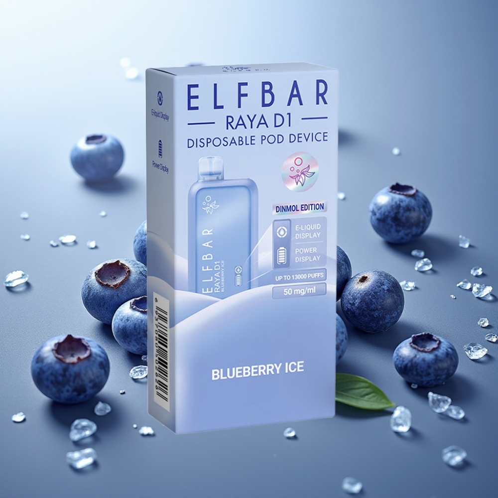 Suomi tukku Elf Bar Raya D1 13000 Puffs Kertakäyttöinen Vape Mustikkajää 18ml 650mAh Type-C