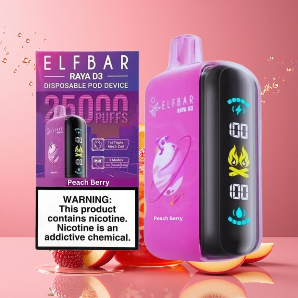 ELF BAR RAYA D3 25000 Puffs Disposable Vape 850mAh 23ml 5% Nikotiinia Persikka-Marja Suomi Tukku