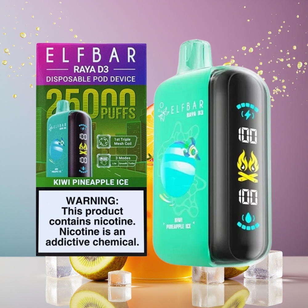 ELF BAR RAYA D3 25000 Puffs Disposable Vape 850mAh Akku 23ml Esitäytetty 5% Nikotiini Suomi Tukku Kiivi Ananas Jää