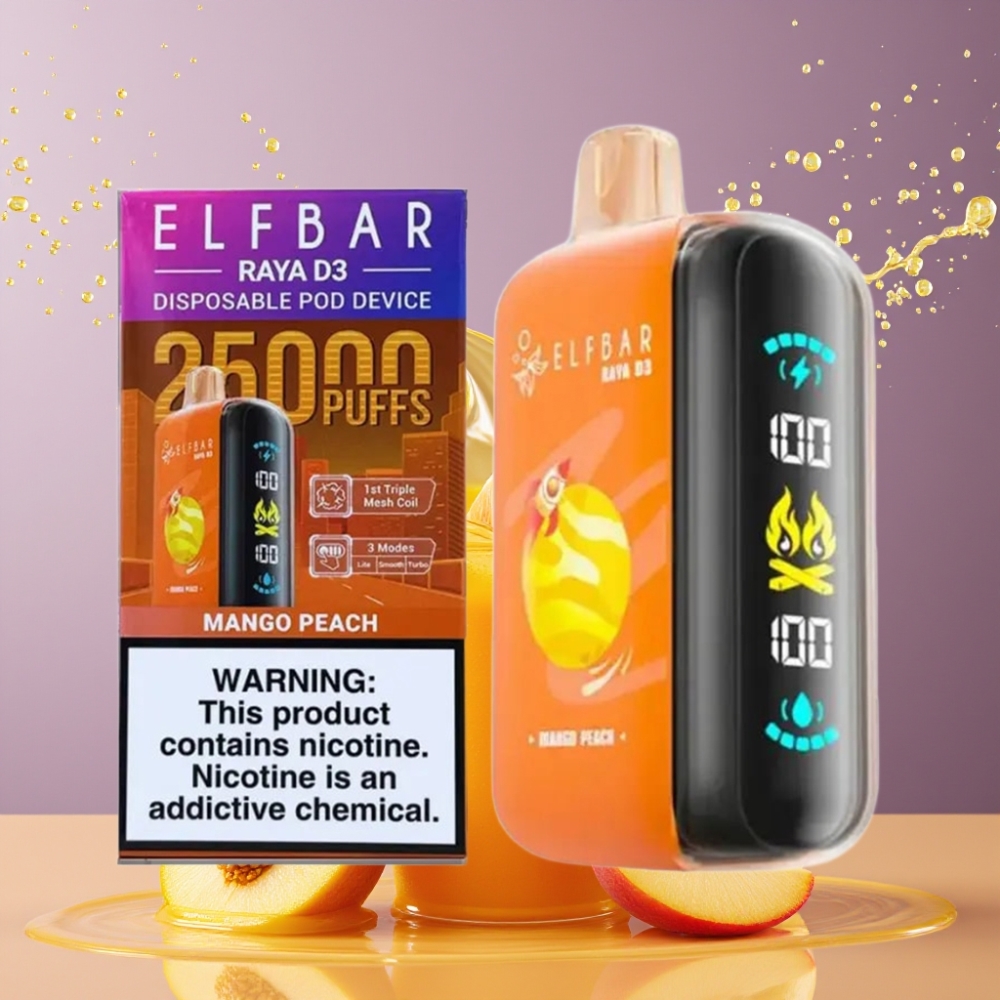 ELF BAR RAYA D3 25000 Puffs Disposable Vape Mango-Persikka 23ml 850mAh Type-C Suomi tukku
