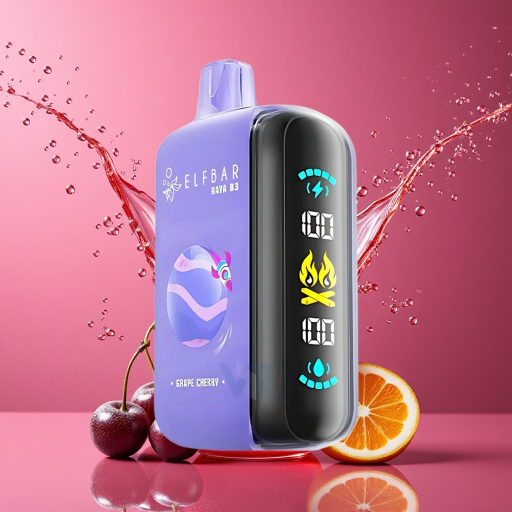 ELF BAR RAYA D3 25000 Puffs Suomi Tukku - 23ml, 5% Nikotiinia, 850mAh Akku, Type-C - Viinirypäle & Kirsikka