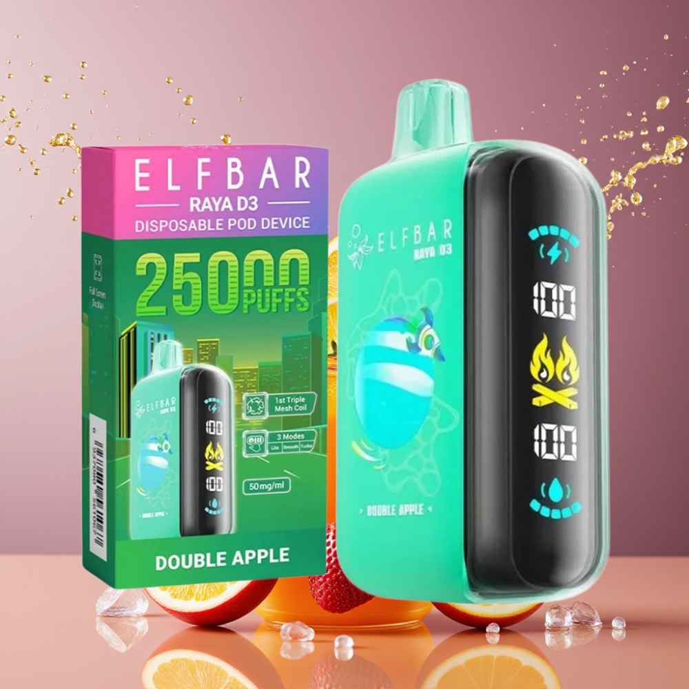 ELF BAR RAYA D3 25000 Puffs Suomi Tukku Disposable Vape 23ml 5% Nikotiinia, 850mAh Akku, Type-C Lataus, Kaksoisomena