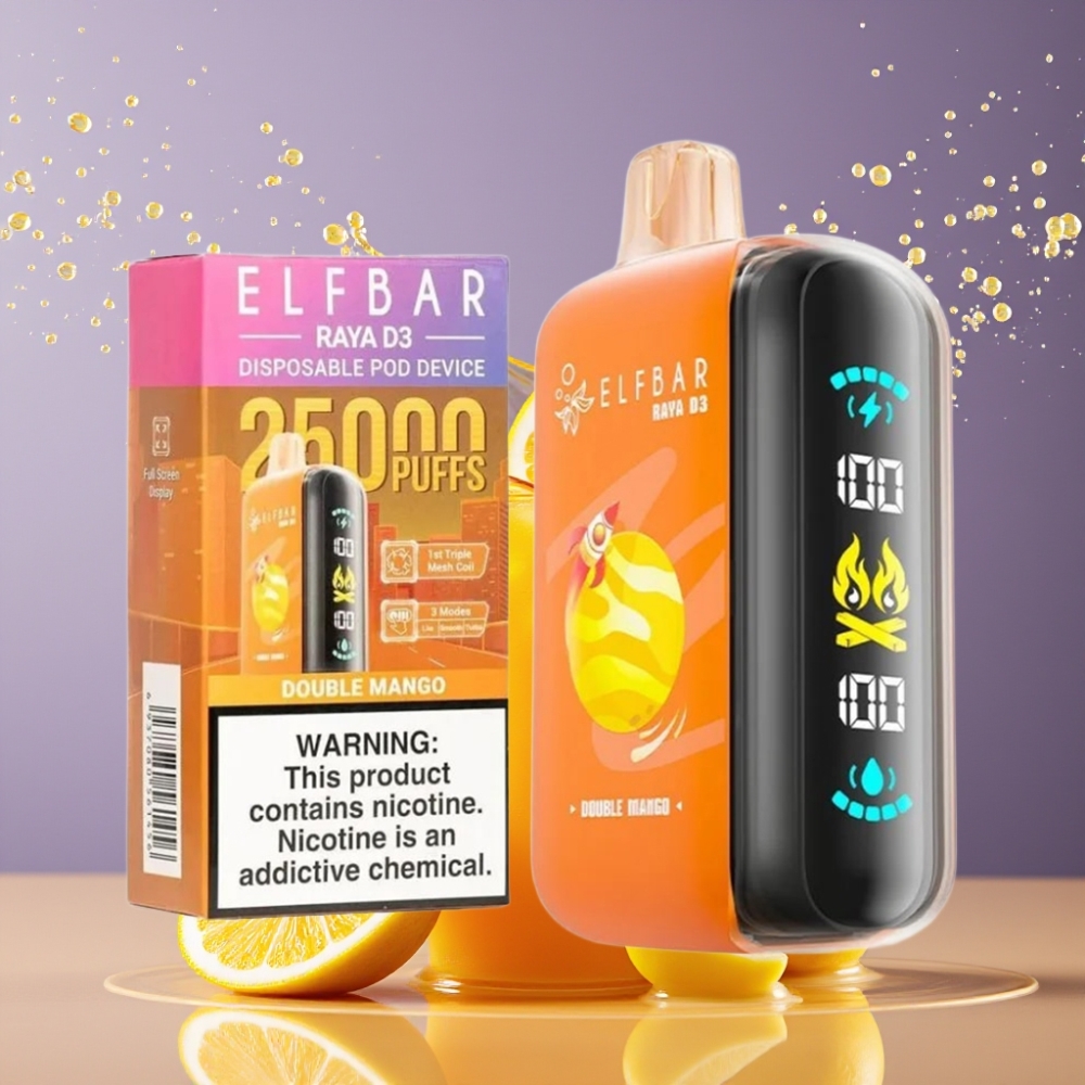 ELF BAR RAYA D3 25000 Puffs Suomi Tukku Disposable Vape 23ml 5% Rechargeable Type-C Double Mango