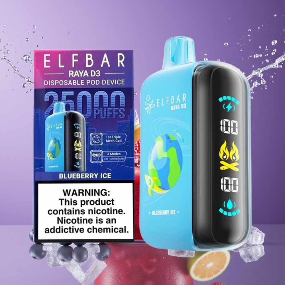 ELF BAR RAYA D3 25000 Puffs Suomi Tukku Disposable Vape 850mAh Rechargeable 23ml Pre-Filled Mustikka-Jää