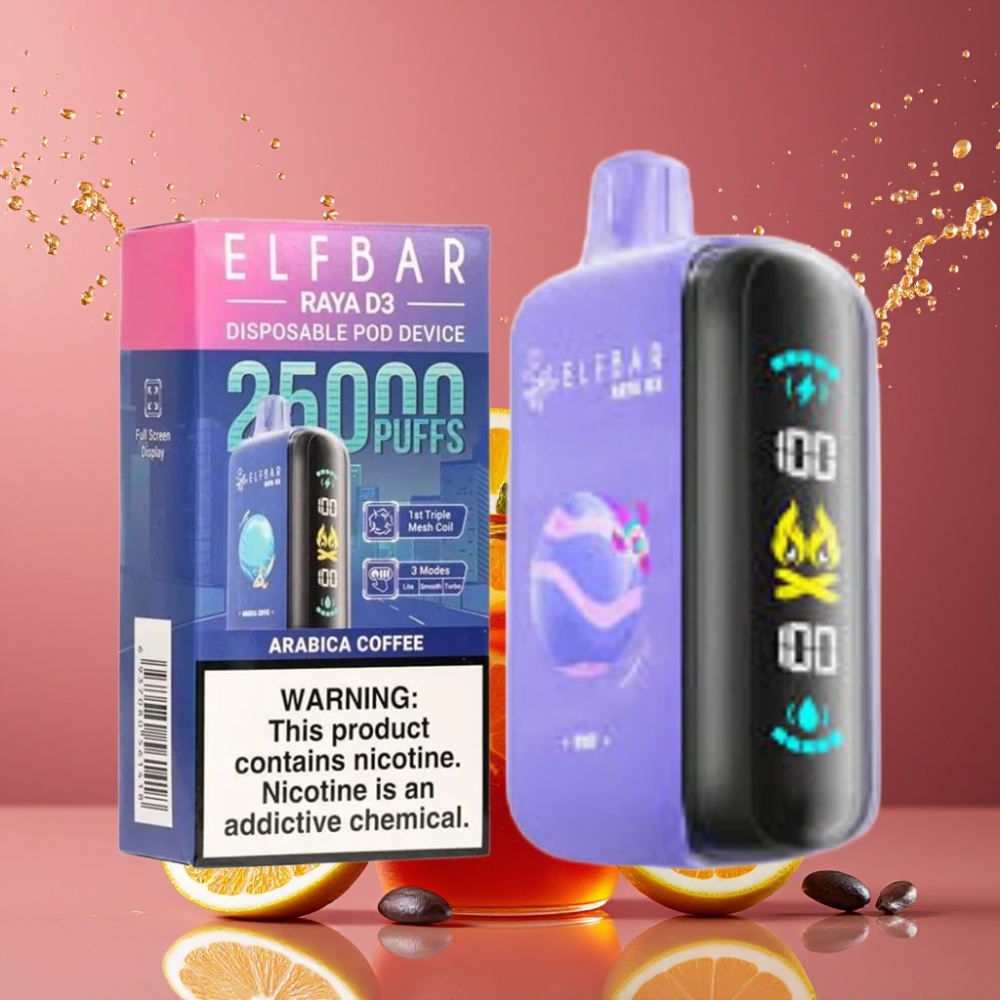 ELF BAR RAYA D3 25000 Puffs Suomi Tukku Disposable Vape Arabica-Kahvi 850mAh Akku 23ml Nestemäärä 5% Nikotiinia